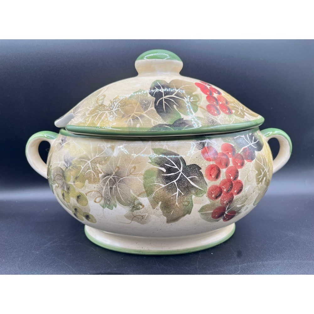 Vintage WCL Ceramic Grape Vine Soup Tureen with Lid and Handles Oval 12.5‎ Inch